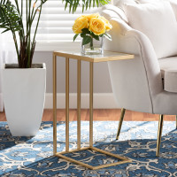 Baxton Studio H01-100346-Metal/Marble Side Table Parkin Modern and Contemporary Gold Finished Metal C Shaped End Table with Marble Tabletopl